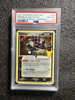 2021 Pokemon SWSH BSP Greninja Gold Star #144 Celebrations Elt. TRNR Box PSA 8.5 - Image 1