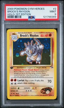 2000 POKEMON GYM HEROES HOLO-1ST ED #2 BROCK'S RHYDON PSA 9 - Image 1