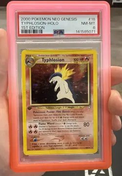 Typhlosion 18/111 1st Edition PSA 8 -Neo Genesis - Rare Holo Pokemon Card Swirl - Image 1