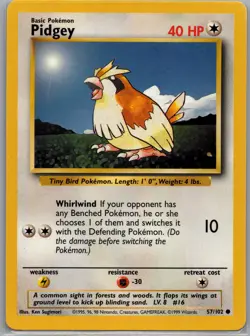 Pidgey 57/102 Non Holo Base Set - Pokemon Card - NM - Image 1