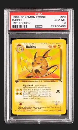 1999 Pokemon Fossil Raichu Non Holo 1st Edition PSA 10 Gem Mint - Image 1