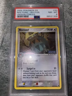Pokemon Noctowl 43/115 Unseen Forces Reverse Holo PSA 8 - Image 1