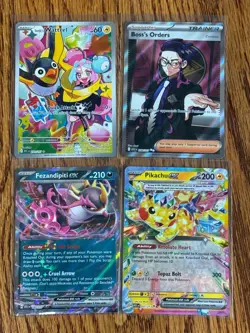 Pokemon- Ascended Hero card lot of 4 Wattrel Boss Orders Fezandipiti ex Pikachu - Image 1