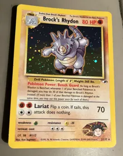 Pokemon Brock's Rhydon Gym Heroes Holo Rare Card 002/132 80 HP English 2000 - Image 1