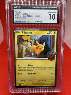 CGC 10 GEM MINT Pikachu 018/091 COSMOS HOLO Trick or Trade Pokemon Card 2024 TCG - Image 1
