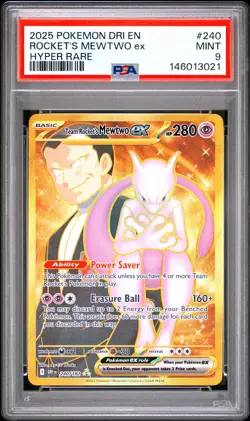 2025 POKEMON DRI EN-DESTINED RIVALS HYPER RARE TEAM ROCKET'S MEWTWO EX PSA 9 - Image 1