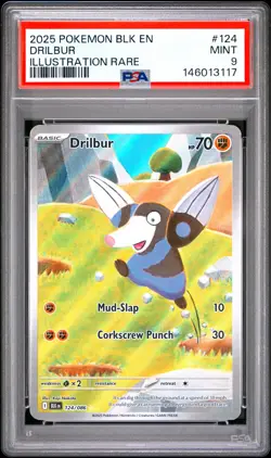 2025 POKEMON BLK EN-BLACK BOLT ILLUSTRATION RARE #124 DRILBUR PSA 9 - Image 1