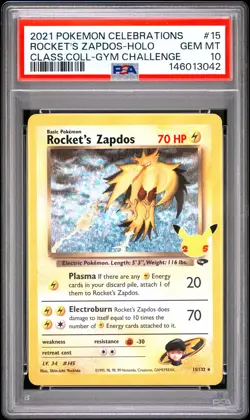 2021 POKEMON CELEBRATIONS CLASSIC COLLECTION #15 ROCKET'S ZAPDOS-HOLO PSA 10 - Image 1