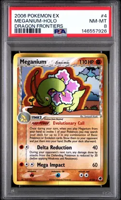 2006 POKEMON EX DRAGON FRONTIERS #4 MEGANIUM-HOLO PSA 8 - Image 1