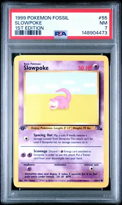 1999 POKEMON FOSSIL 1ST EDITION #55 SLOWPOKE PSA 7 - Image 1