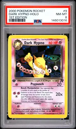 2000 POKEMON ROCKET 1ST EDITION #9 DARK HYPNO-HOLO PSA 8 - Image 1