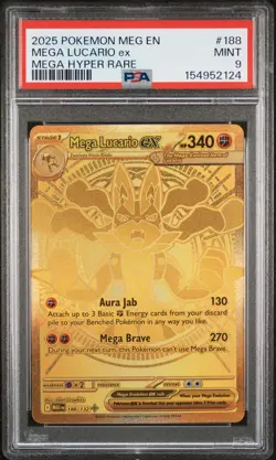2025 POKEMON MEG EN-MEGA EVOLUTION MEGA HYPER RARE #188 MEGA LUCARIO EX PSA 9 - Image 1
