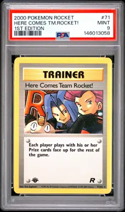 2000 POKEMON ROCKET 1ST EDITION #71 HERE COMES TEAM ROCKET! PSA 9 - Image 1