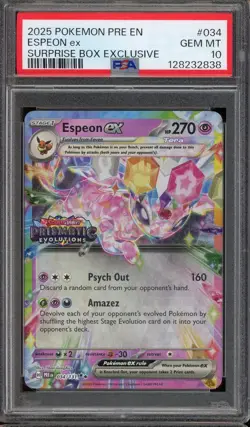 2025 POKEMON PRE EN #034 ESPEON ex GEM MT PSA 10 SUPRISE BOX EXCLUSIVE - Image 1