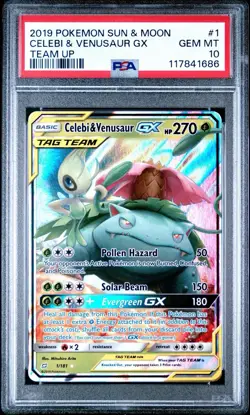 PSA 10 Celebi & Venusaur GX 1/181 Team Up Pokemon Card GEM MINT - Image 1