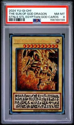 2024 YU-GI-OH! STAINLESS STEEL EGYPTIAN GOD CARDS THE SUN OF GOD DRAGON PSA 8 - Image 1