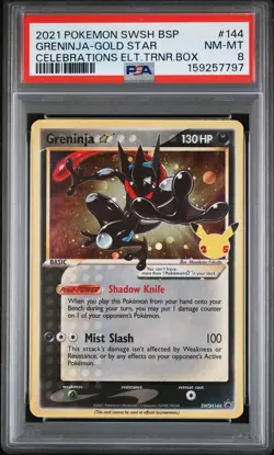 2021 POKEMON SWSH CELEBRATIONS ELITE TRAINER BOX #144 GRENINJA-GOLD STAR PSA 8 - Image 1