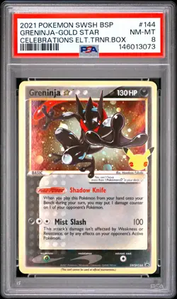 2021 POKEMON SWSH CELEBRATIONS ELITE TRAINER BOX #144 GRENINJA-GOLD STAR PSA 8 - Image 1