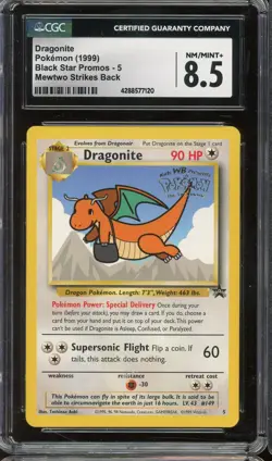 1999 POKEMON DRAGONITE BLACK STAR PROMOS 5 MEWTWO STRIKES BACK CGC 8.5 NM/MINT+ - Image 1