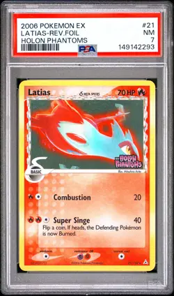 2006 POKEMON EX HOLON PHANTOMS #21 LATIAS-REVERSE FOIL PSA 7 - Image 1