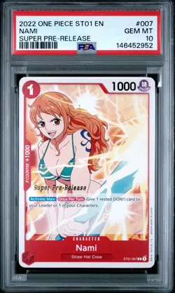 2022 ONE PIECE STARTER DECK ST01-STRAW HAT CREW SUPER PRE-RELEASE NAMI PSA 10 - Image 1