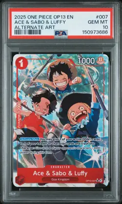 2025 ONE PIECE OP13-CARRYING ON HIS WILL ALTERNATE ART ACE & SABO & LUFFY PSA 10 - Image 1