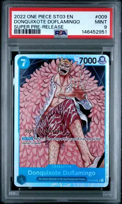 2022 ONE PIECE STARTER DECK SUPER PRE-RELEASE #009 DONQUIXOTE DOFLAMINGO PSA 9 - Image 1