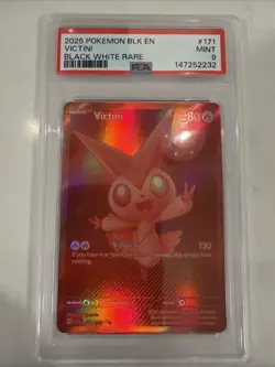 2025 POKEMON BLK EN-BLACK BOLT BLACK WHITE RARE #171 VICTINI PSA 9 - Image 1