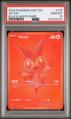 2025 POKEMON WHT EN-WHITE FLARE BLACK WHITE RARE #172 VICTINI PSA 10 - Image 1
