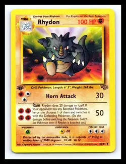 💥 Rhydon 1st Edition # 45/64 Jungle Non Holo Foil Pokemon 1999 Vintage Card - Image 1