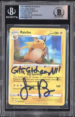 Pokemon Jason Paige signed 2021 Sword Shield Evolving Skies 50 Raichu BGS Auth A - Image 1