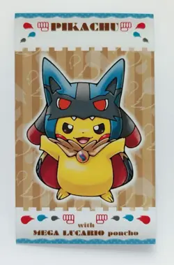 Pikachu Poncho Wearing Lucario Pokemon Card Vintage Nintendo Bandai Japan 2016 - Image 2