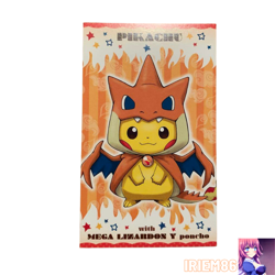 Pikachu Poncho Wearing Charizard Pokemon Card Vintage Nintendo Bandai Japan 2015 - Image 1