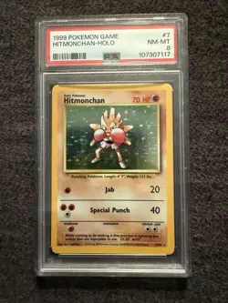 1999 Pokemon Base Set Unlimited HITMONCHAN 7/102 Holo PSA 8 - Image 1
