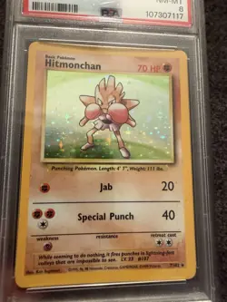 1999 Pokemon Base Set Unlimited HITMONCHAN 7/102 Holo PSA 8 - Image 5