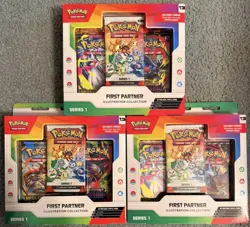 Pokemon TCG First Partner Illustration Collection Series 1 Sealed Box 3 Packs - Image 1