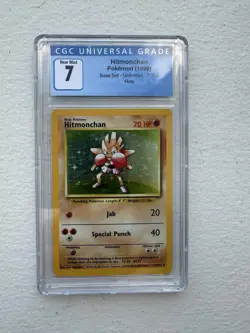 CGC 7 Hitmonchan Base Set Unlimited Holo Rare 7/102 1999 Pokemon EN - Image 1