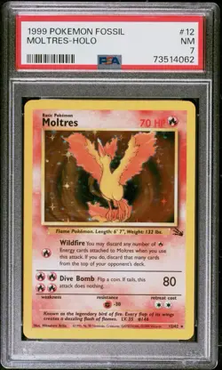 1999 Pokemon Fossil Moltres Holo Rare Unlimited Edition 12/62 PSA 7 - Image 1