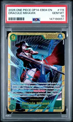 2026 ONE PIECE OP14-EB04-THE AZURE SEA'S SEVEN DRACULE MIHAWK PSA 10 Secret Rare - Image 1