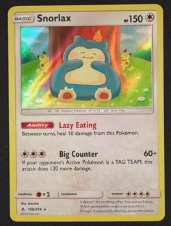 2019 SNORLAX 158/214 SUN & MOON UNBROKEN BONDS Pokemon TCG Trading Card Game - Image 1