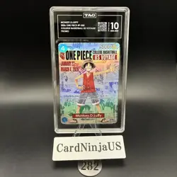 TAG GEM MINT 10 Monkey.D.Luffy College Basketball US Voyage P-055 One Piece 282 - Image 1