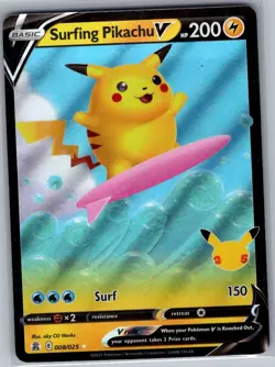 Surfing Pikachu V 008/025 Celebrations - Pokemon Card - NM - Image 1
