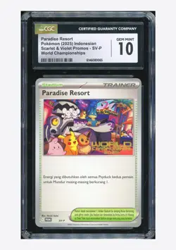 Pokemon CGC10 GEM Paradise Resort Promo 2025 SV-P Worlds Championship Indonesian - Image 1