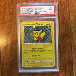 Special Delivery Pikachu 2020 Pokemon Swsh Black Star Promo #074 Holo PSA 9 - Image 1