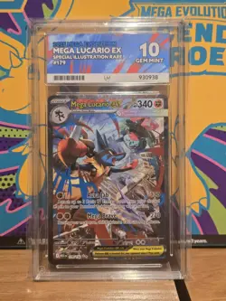 Pokemon Mega Lucario EX 179/132 SIR Mega Evolution ACE 10 Mint PERFECT SUBGRADES - Image 1