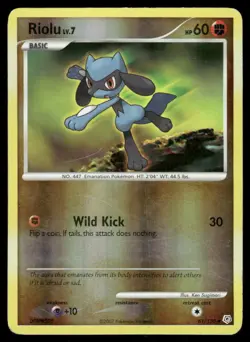 2007 Pokemon Riolu Uncommon Diamond & Pearl 61/130 Reverse Holo DMG - Image 1