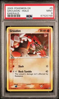 2005 POKEMON EX EMERALD #5 GROUDON-HOLO EMERALD PSA 9 - Image 1