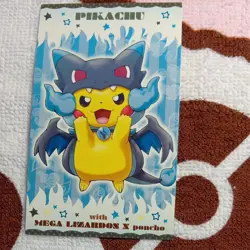 Pikachu Poncho Wearing Charizard X Pokemon Card Vintage Nintendo Bandai Japanese - Image 2