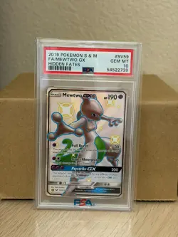 2019 POKEMON SUN & MOON HIDDEN FATES #SV59 FULL ART/MEWTWO GX PSA 10 - Image 1