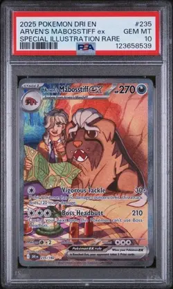 Pokemon PSA 10 Destined Rivals Arven's Mabosstiff ex SIR #235 - Image 1